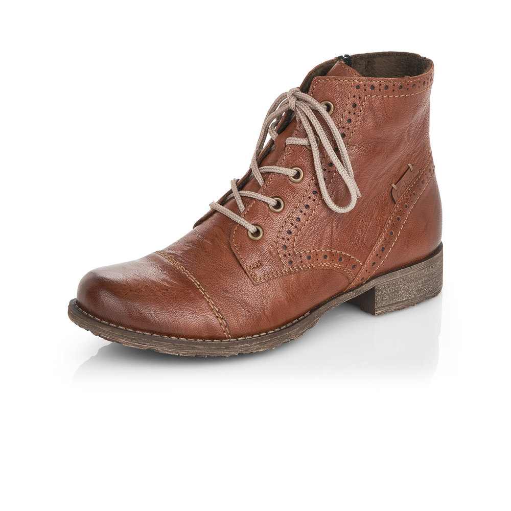 Rieker 70800-22 Tan brogue zip/lace boot   Sizes - Sold Out.   Price - £75 