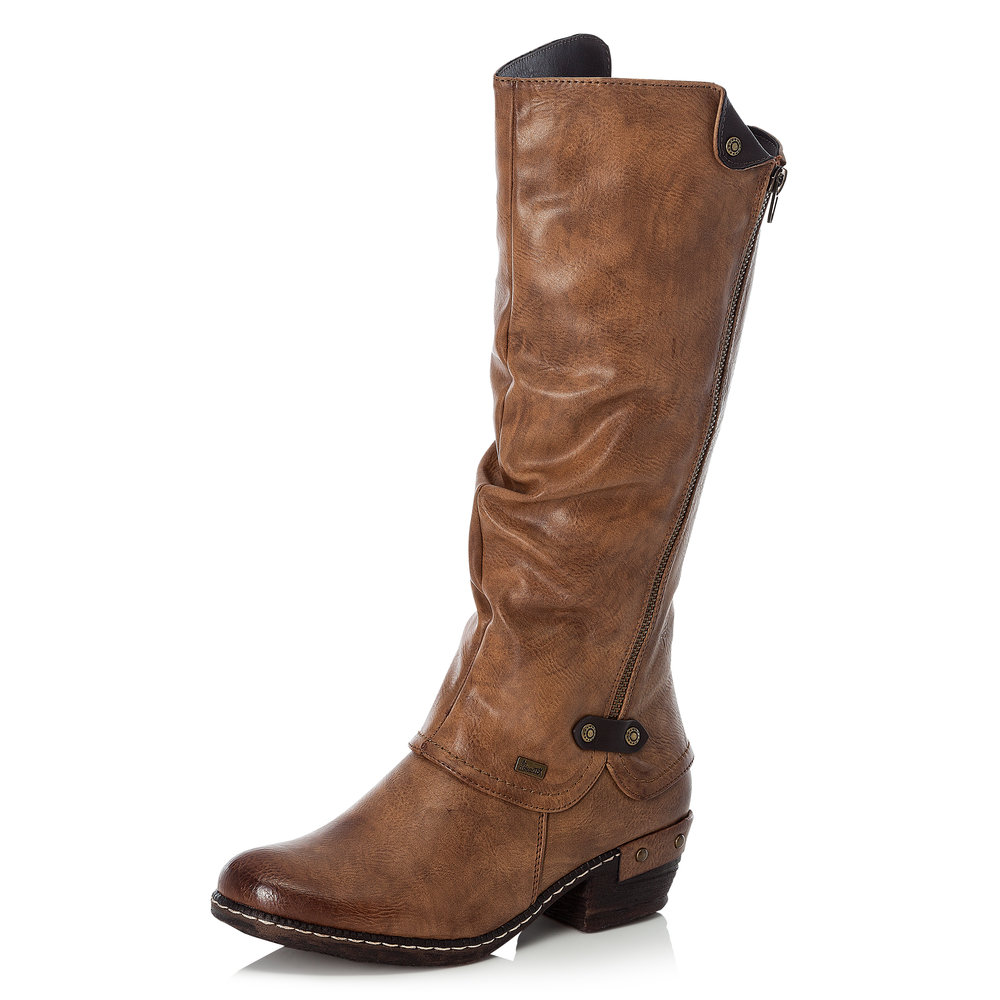 Rieker 93655-26 Tan Tex zip long boot   Size - Sold Out.   Price - £77 