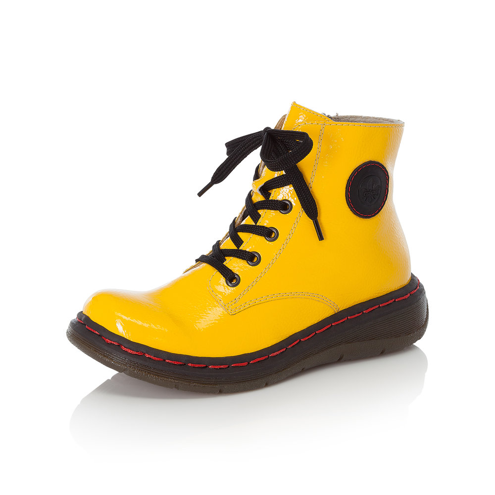 Rieker Y3200-68 Yellow patent zip/lace boot   Size - Sold Out.  Price - £65 