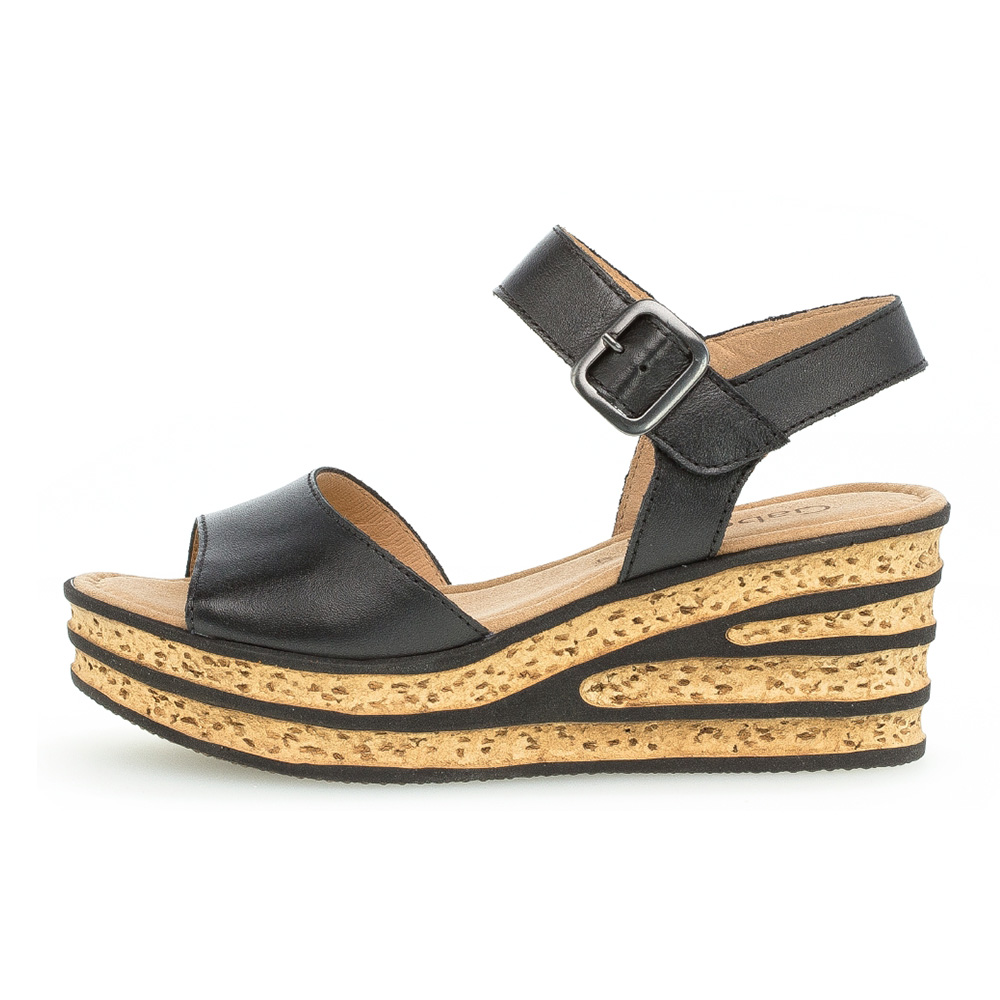 Gabor 84.651.27 Twirl black strap wedge sandal  Sizes - Sold Out.  Price - £75