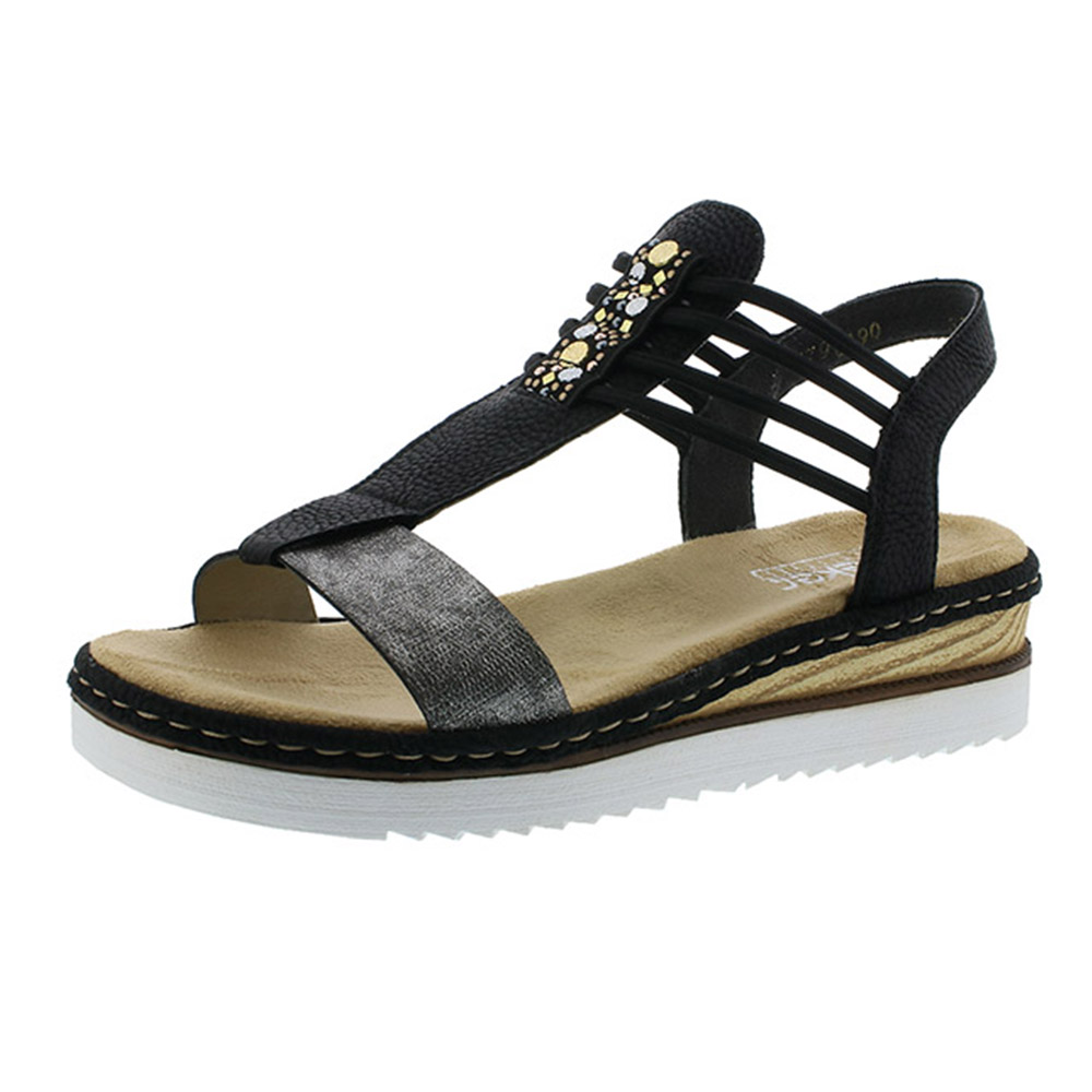 Rieker 679L1-90 black pewter elastic sandal Sizes - 37 to 42 Price - £55 Now £45