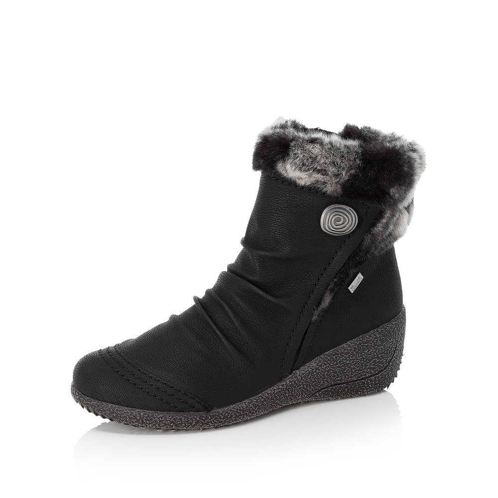 Rieker Y0363-01 Black Tex fur zip wedge boot Sizes - Sold Out.   Price - £67