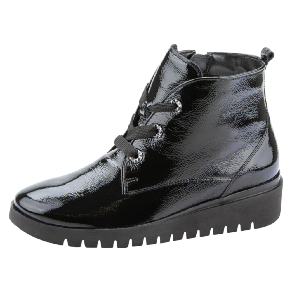 Waldlaufer 711801 H Florenz Black patent zip lace boot.  Sizes - Sold Out.   Price - £