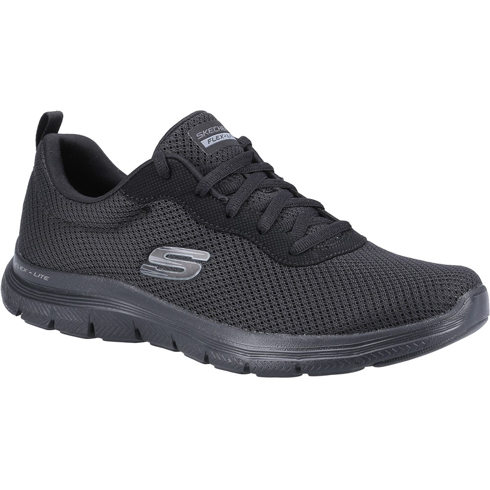 Skechers 149303 Flex 4 Wide Fit All Black lace   Sizes - 4 to 8.   Price - £65