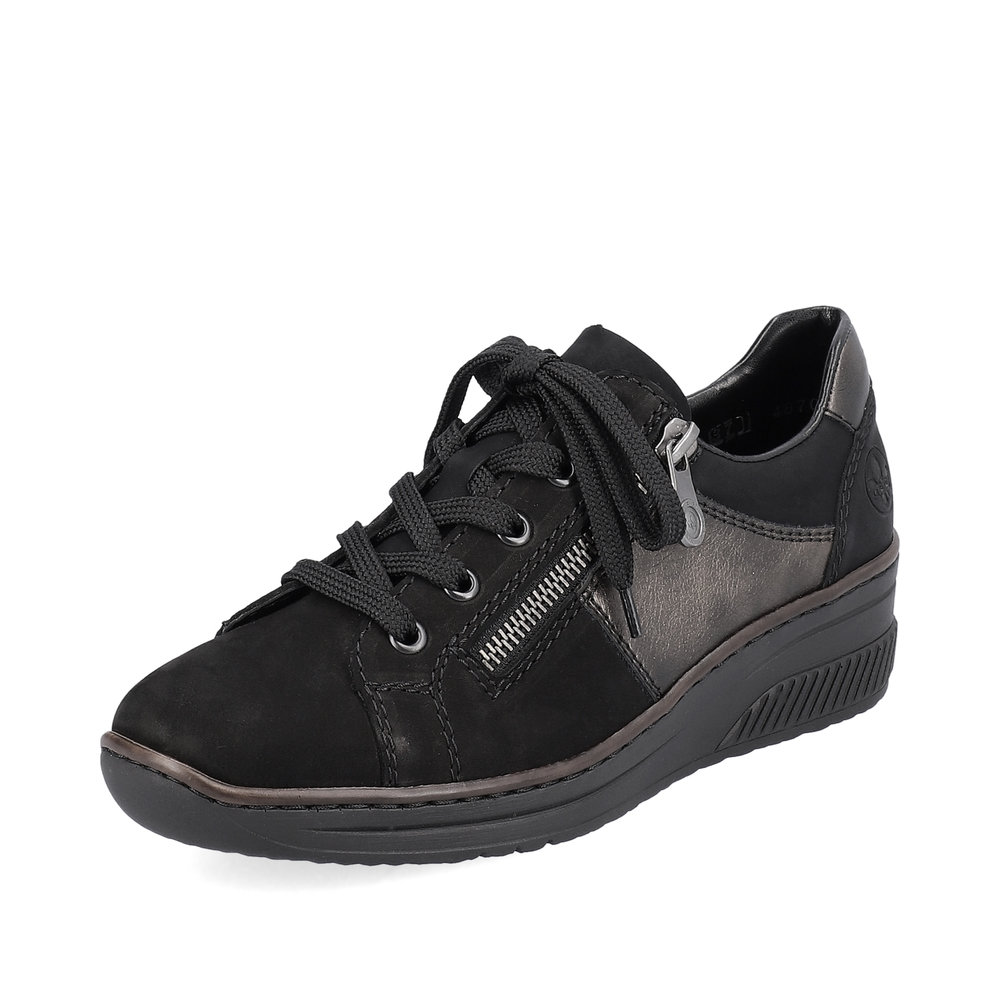 Rieker 48700-00 Black multi zip lace shoe Sizes - 37 to 41. Price - £75