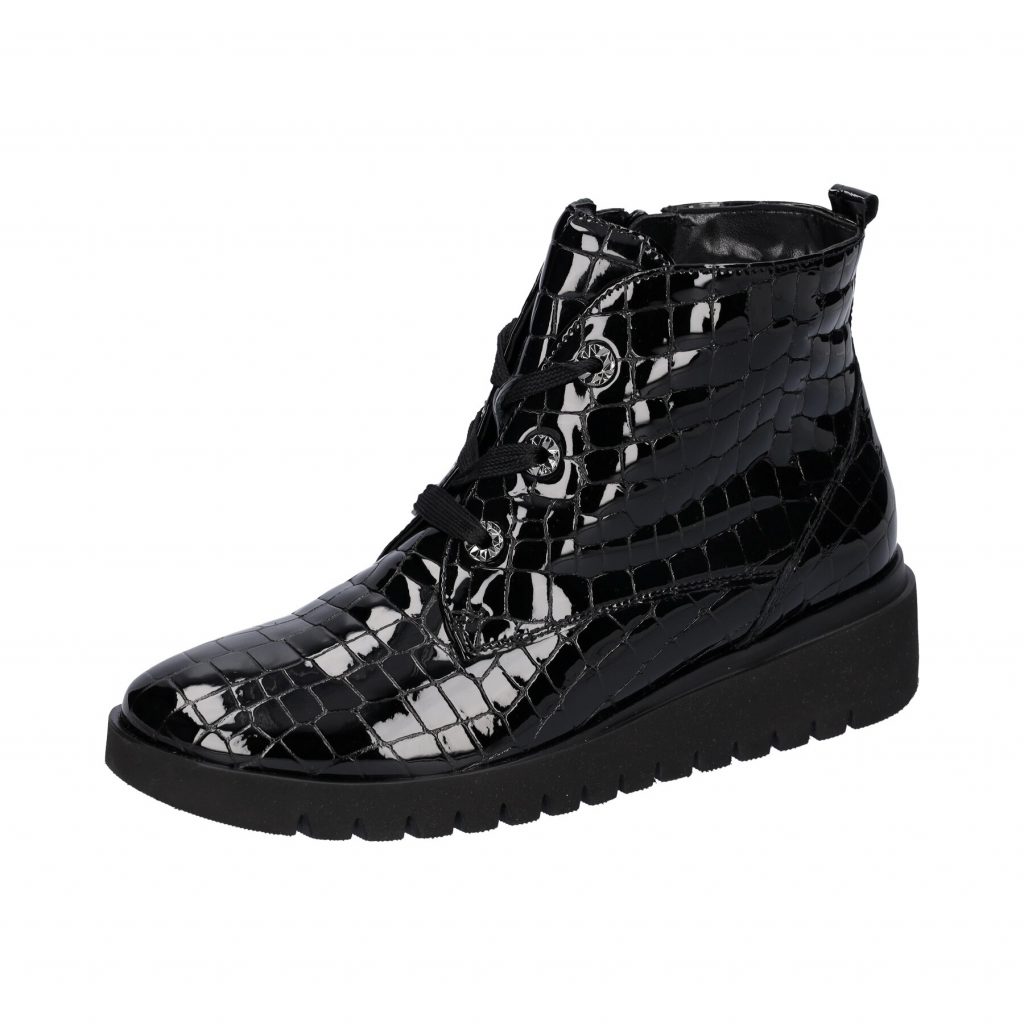 Waldlaufer 711801 H Florenz Black patent croc zip lace boot  Sizes - 4.5 to 8.  Price - £105 