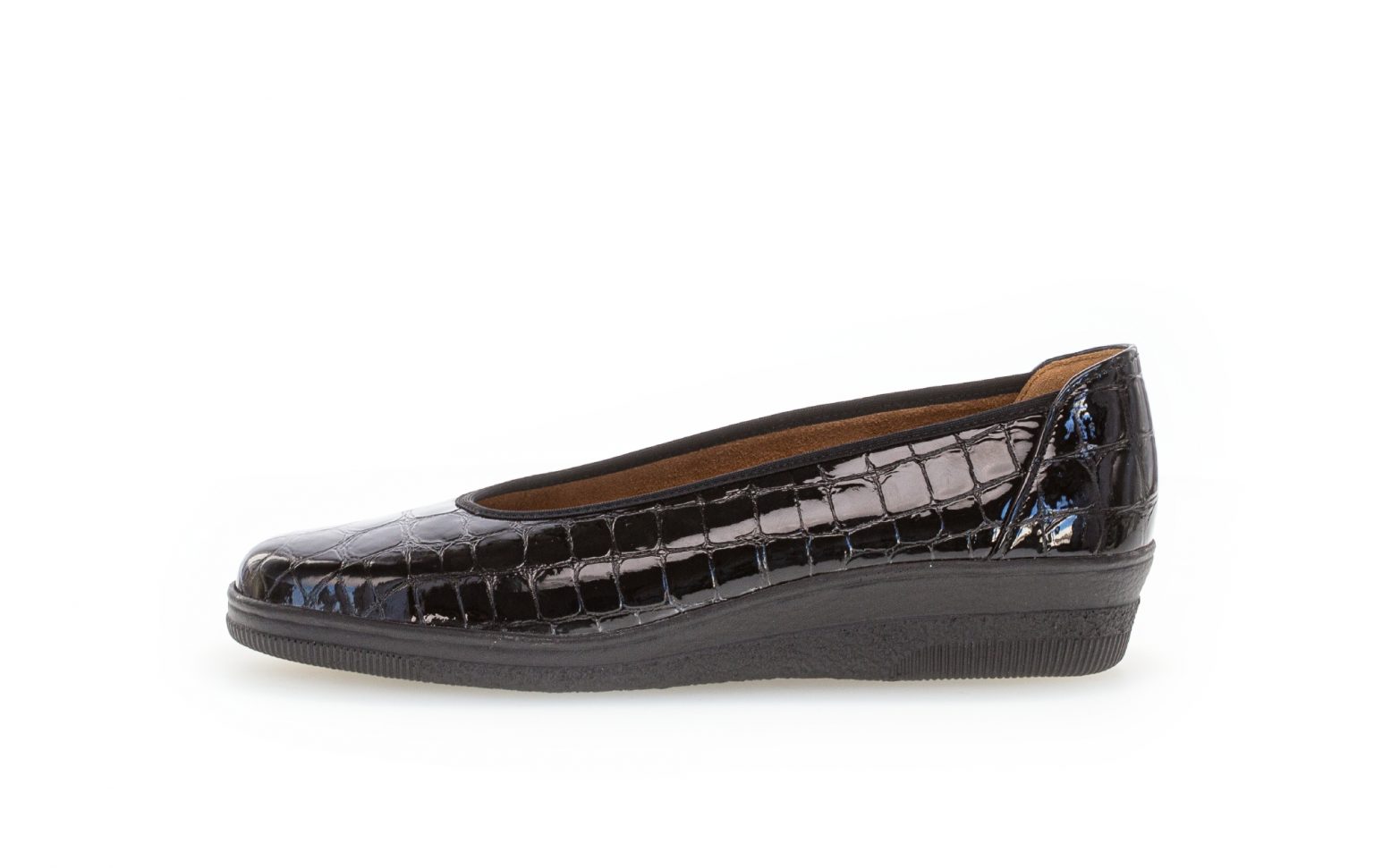 Gabor 06.400.97 Piquet black croc wedge shoe. Sizes - 5, 5.5 and 8. Price - £75 NOW £59